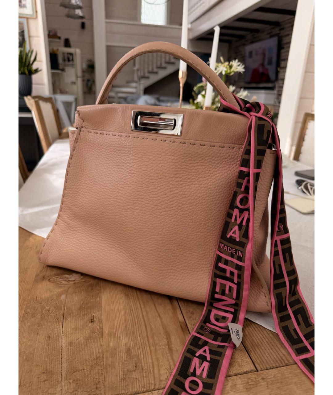 FENDI Розовая кожаная сумка с короткими ручками, фото 9