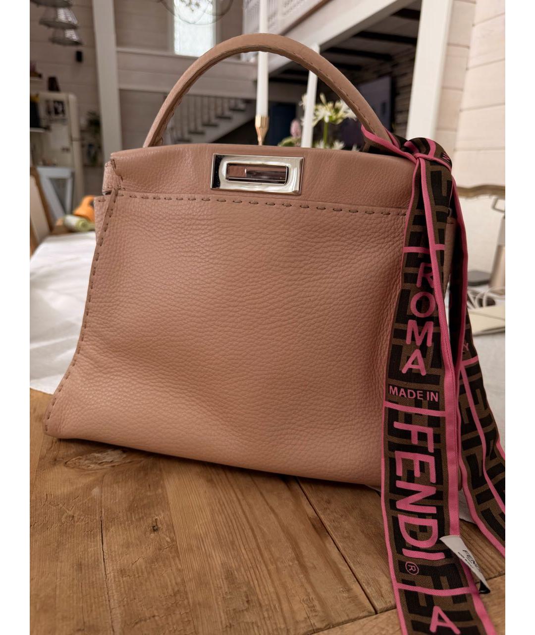 FENDI Розовая кожаная сумка с короткими ручками, фото 2