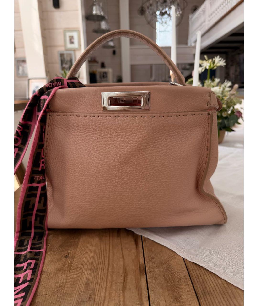 FENDI Розовая кожаная сумка с короткими ручками, фото 3