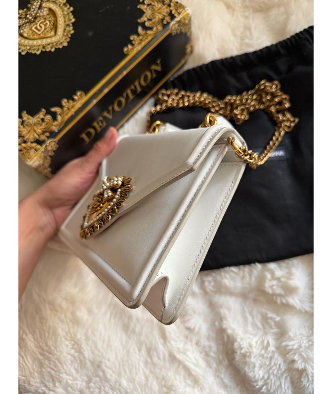 DOLCE&GABBANA Белая кожаная сумка с короткими ручками, фото 6