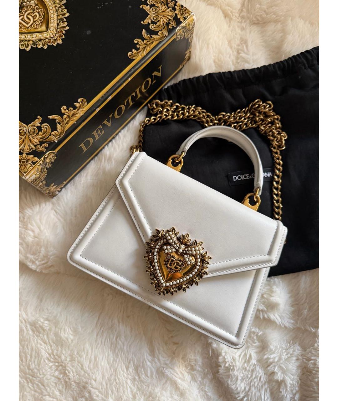 DOLCE&GABBANA Белая кожаная сумка с короткими ручками, фото 5