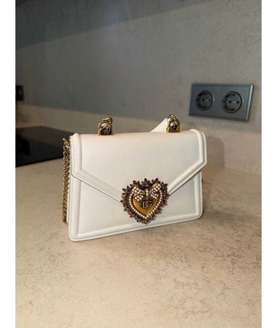 DOLCE&GABBANA Белая кожаная сумка с короткими ручками, фото 2