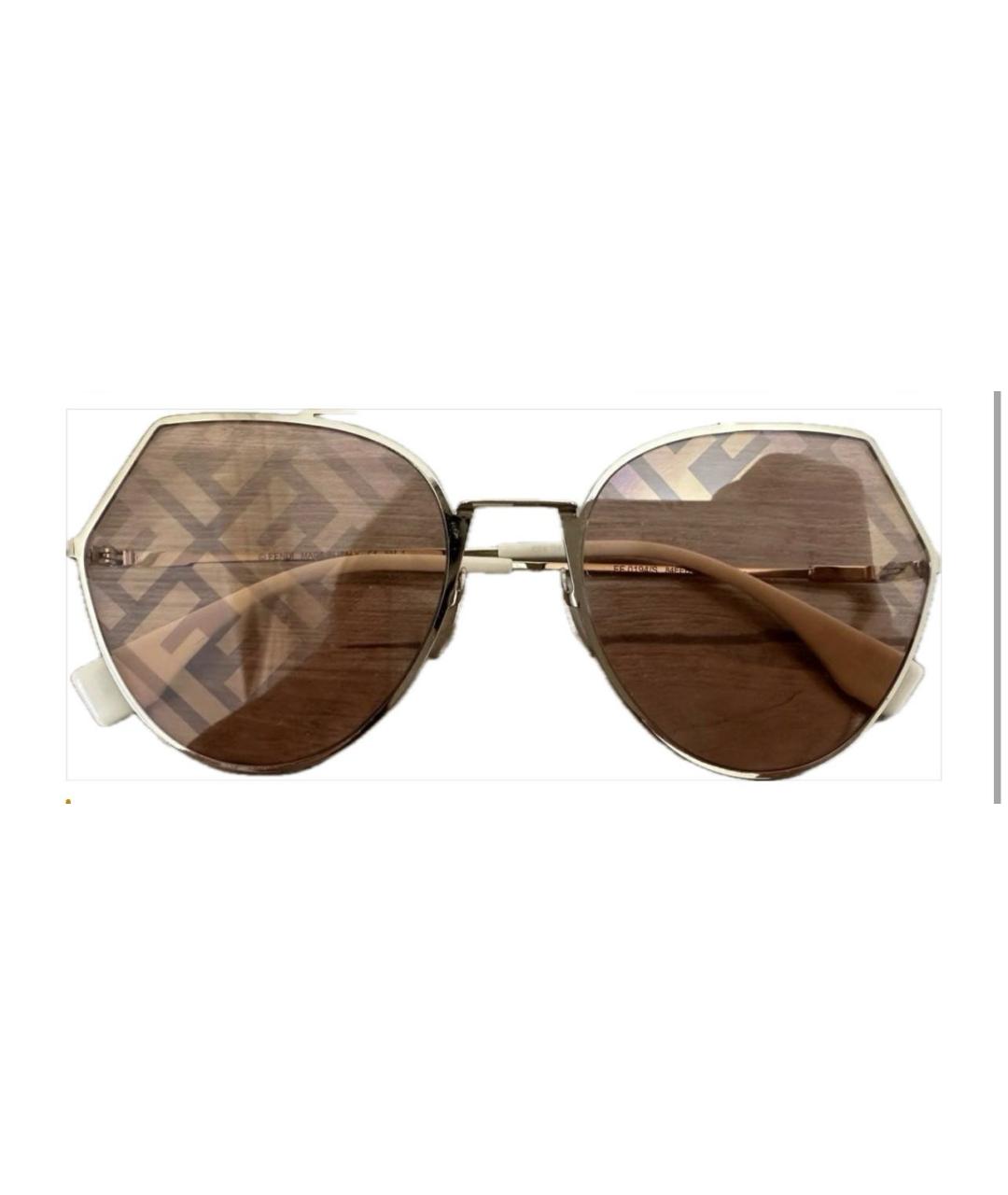 FENDI Золотые металлические солнцезащитные очки, фото 3