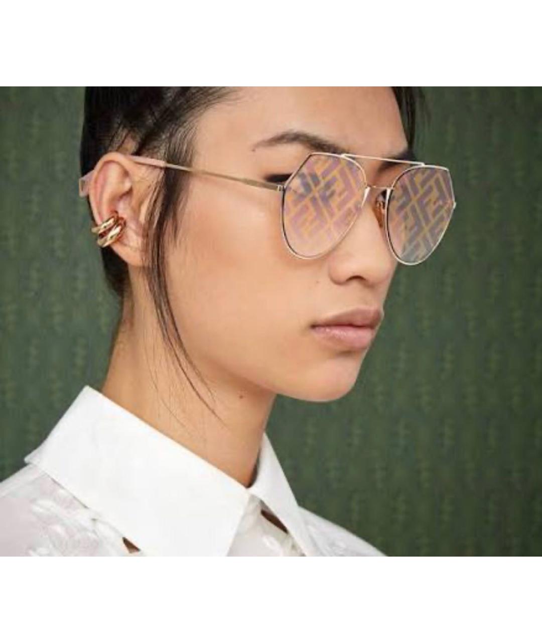 FENDI Золотые металлические солнцезащитные очки, фото 2