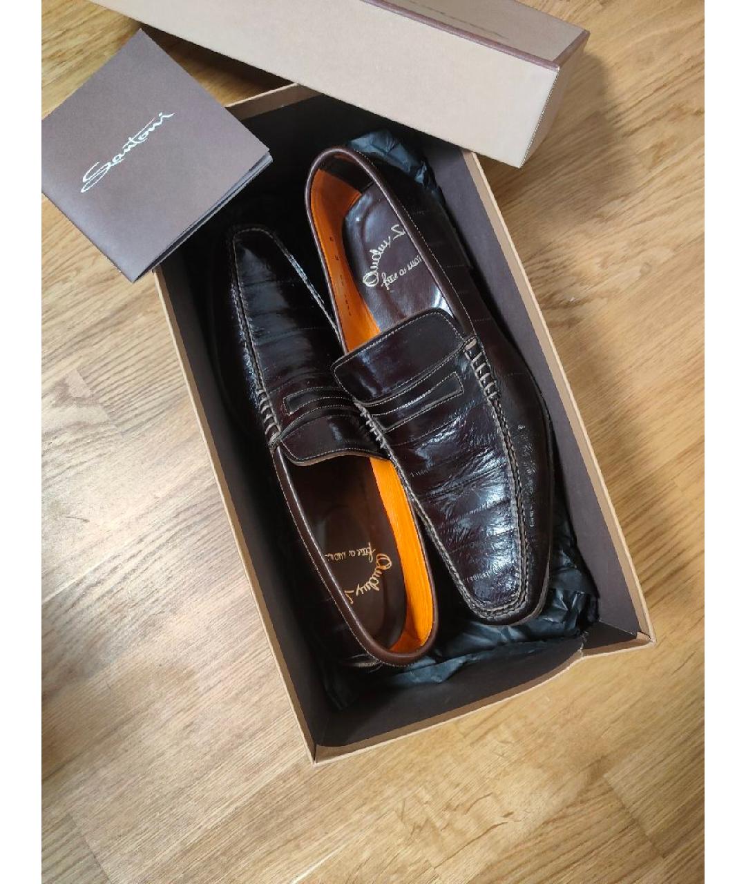 SANTONI Коричневые туфли из лакированной кожи, фото 4