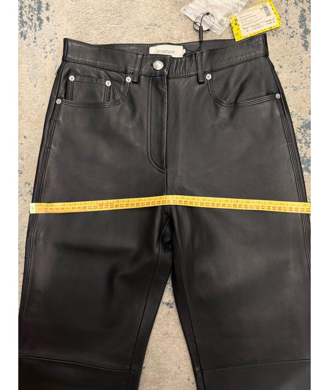 SPORTMAX Черные кожаные прямые брюки, фото 5