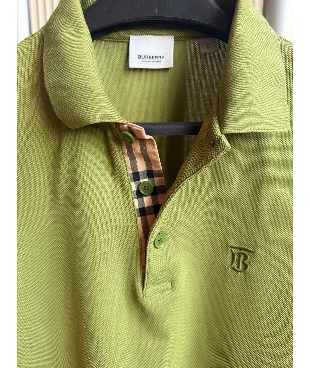 BURBERRY Зеленое хлопко-эластановое поло с коротким рукавом, фото 3
