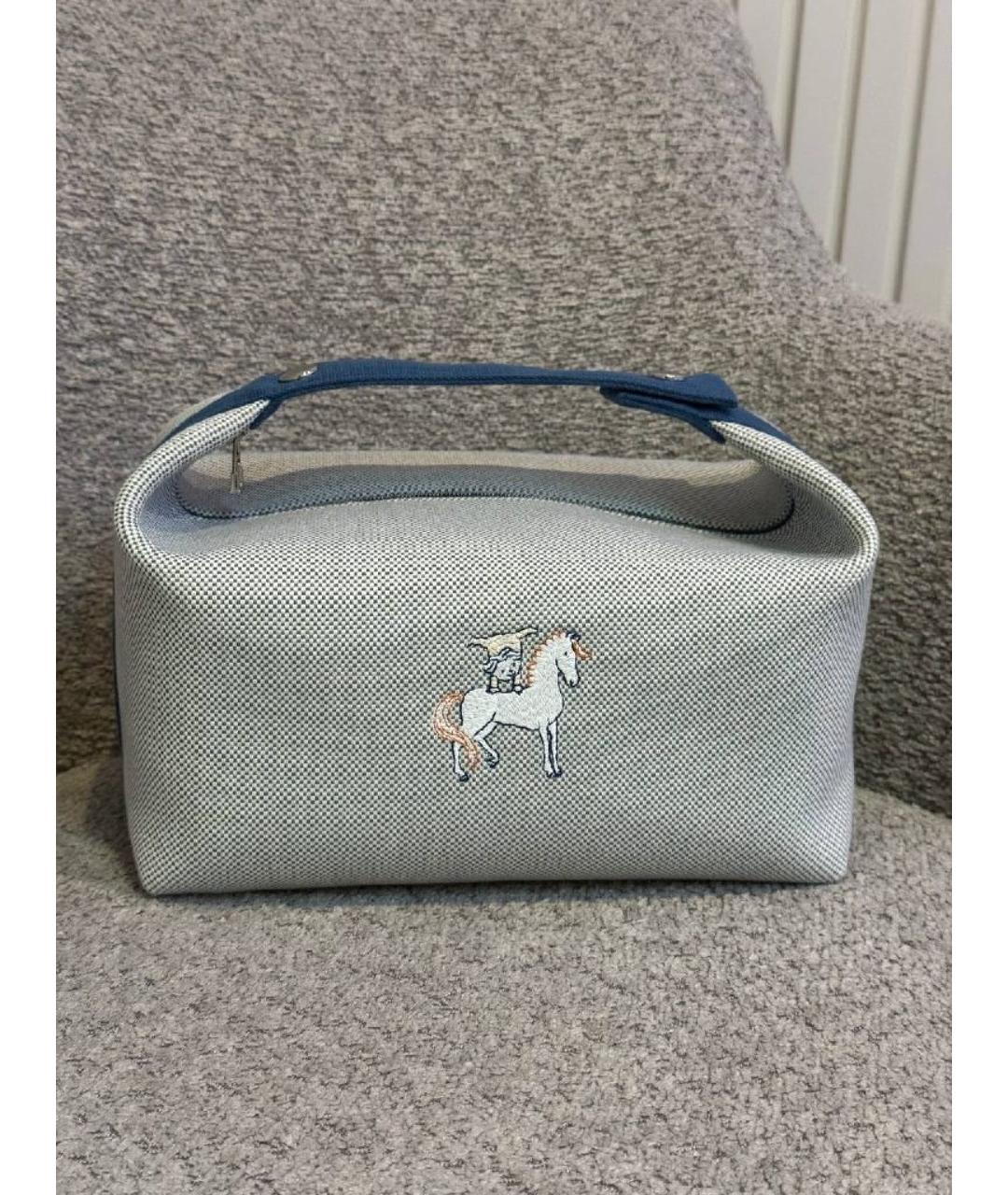 HERMES Серая тканевая косметичка, фото 7