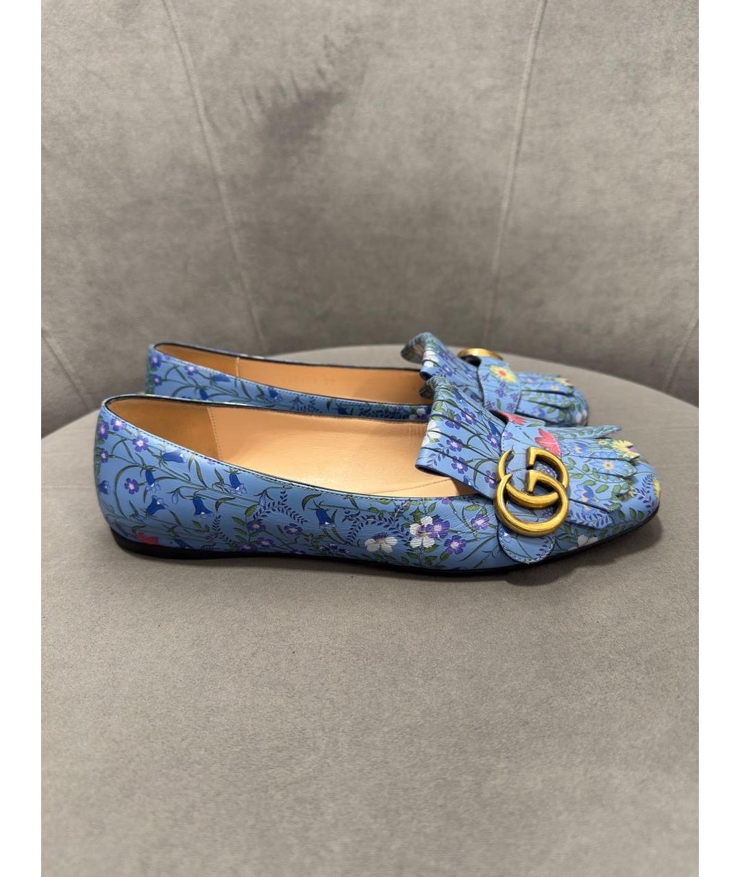 GUCCI Голубые кожаные лоферы, фото 7