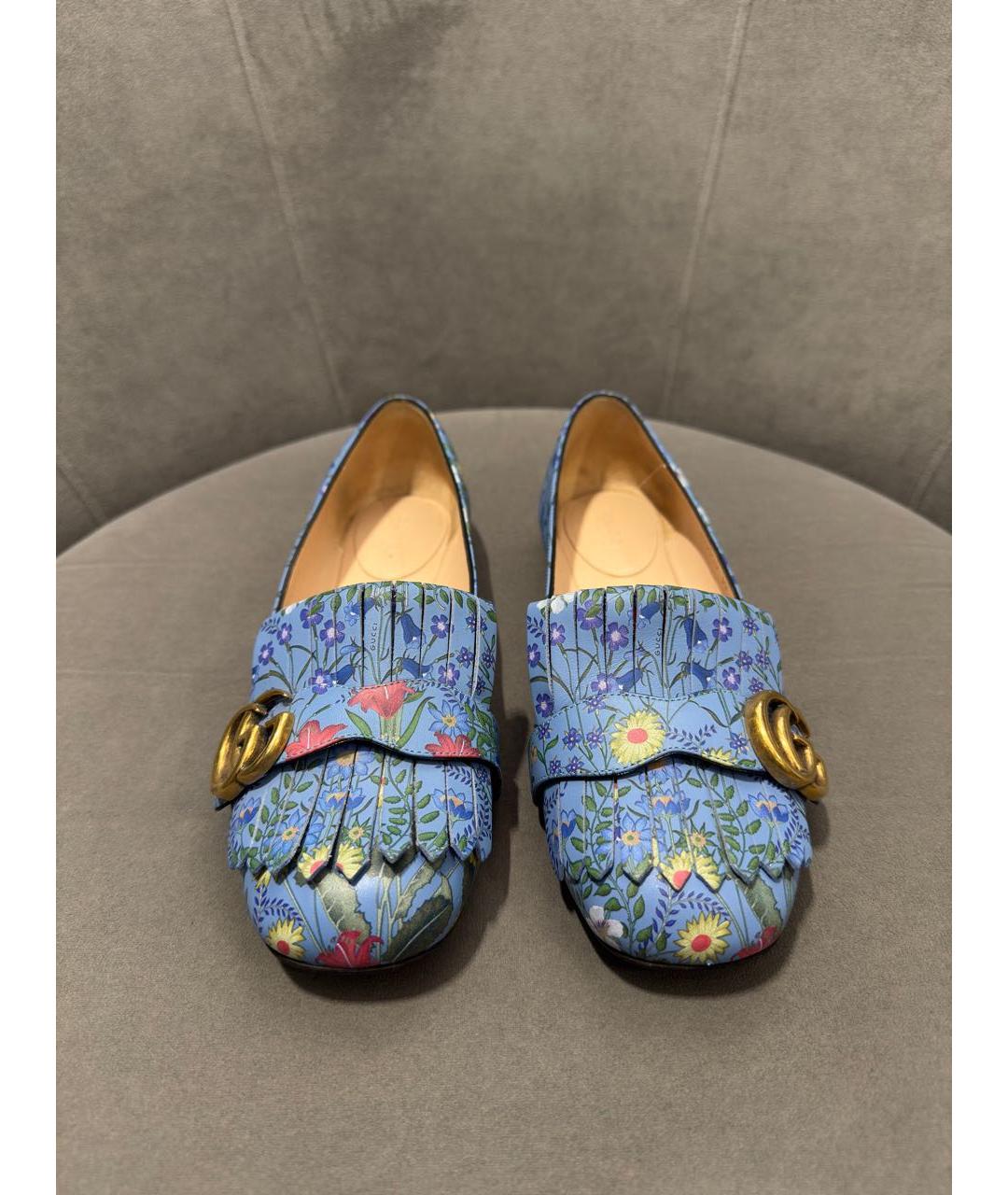GUCCI Голубые кожаные лоферы, фото 2