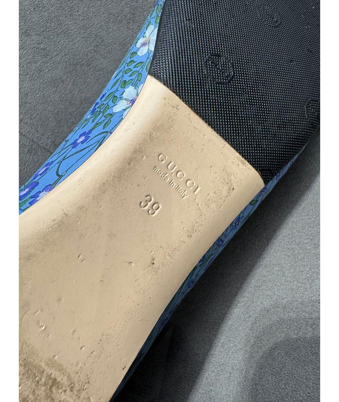 GUCCI Голубые кожаные лоферы, фото 6