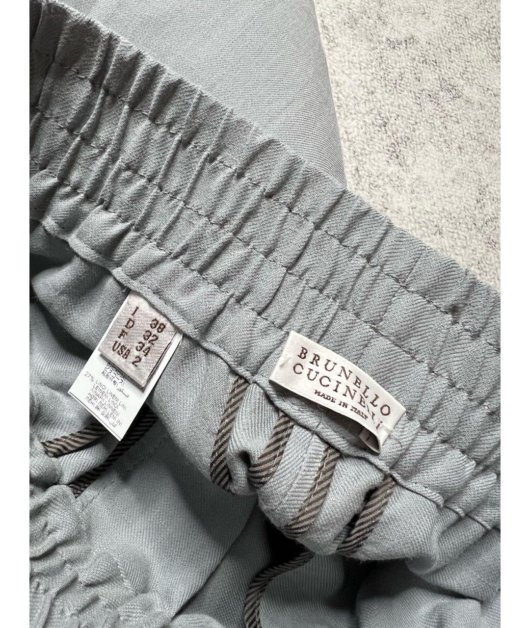 BRUNELLO CUCINELLI Голубые льняные брюки широкие, фото 7