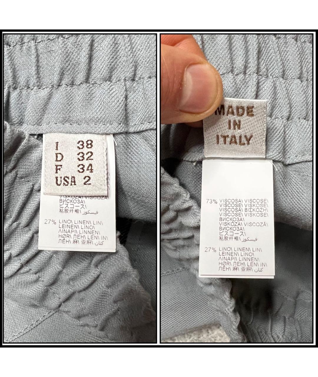 BRUNELLO CUCINELLI Голубые льняные брюки широкие, фото 8