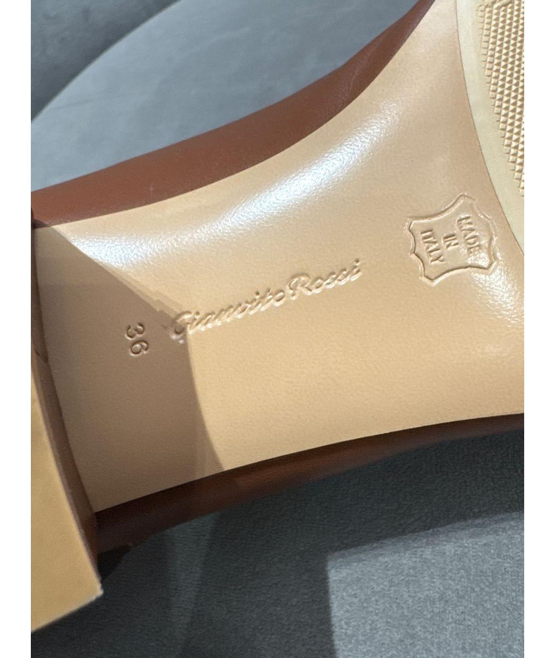 GIANVITO ROSSI Коричневые кожаные лодочки на низком каблуке, фото 5