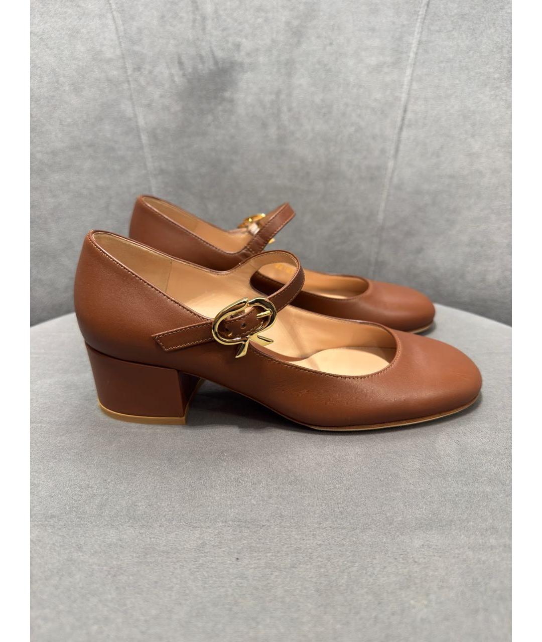 GIANVITO ROSSI Коричневые кожаные лодочки на низком каблуке, фото 6