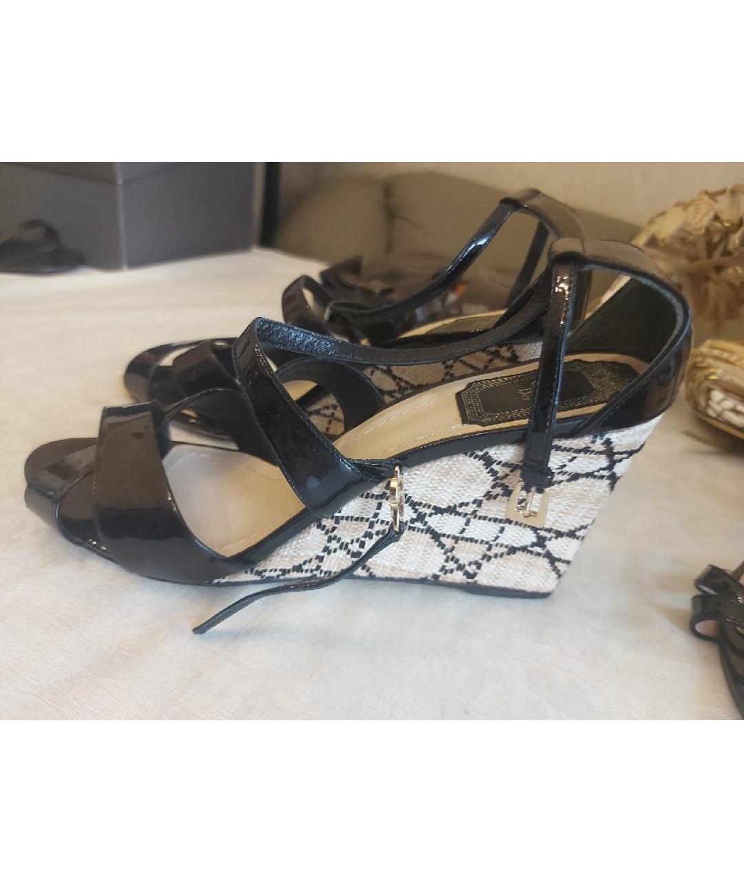 CHRISTIAN DIOR Черные кожаные босоножки, фото 4
