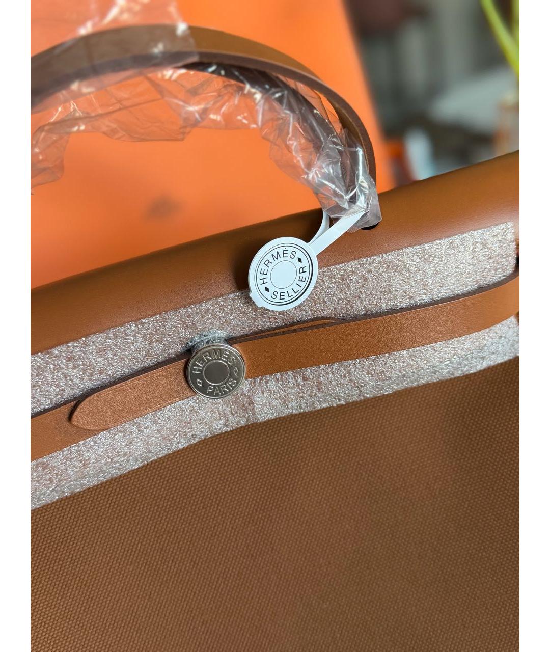 HERMES Коричневая тканевая сумка через плечо, фото 5