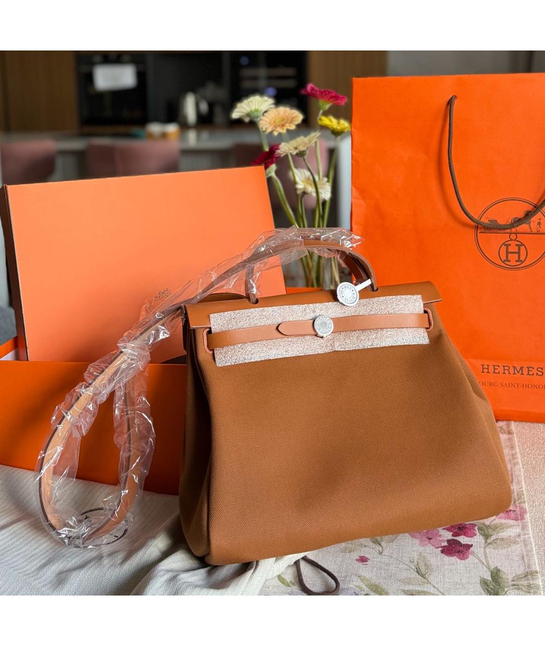 HERMES Коричневая тканевая сумка через плечо, фото 2