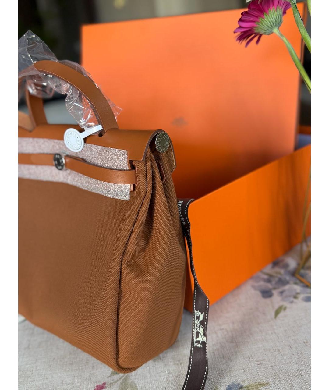 HERMES Коричневая тканевая сумка через плечо, фото 4