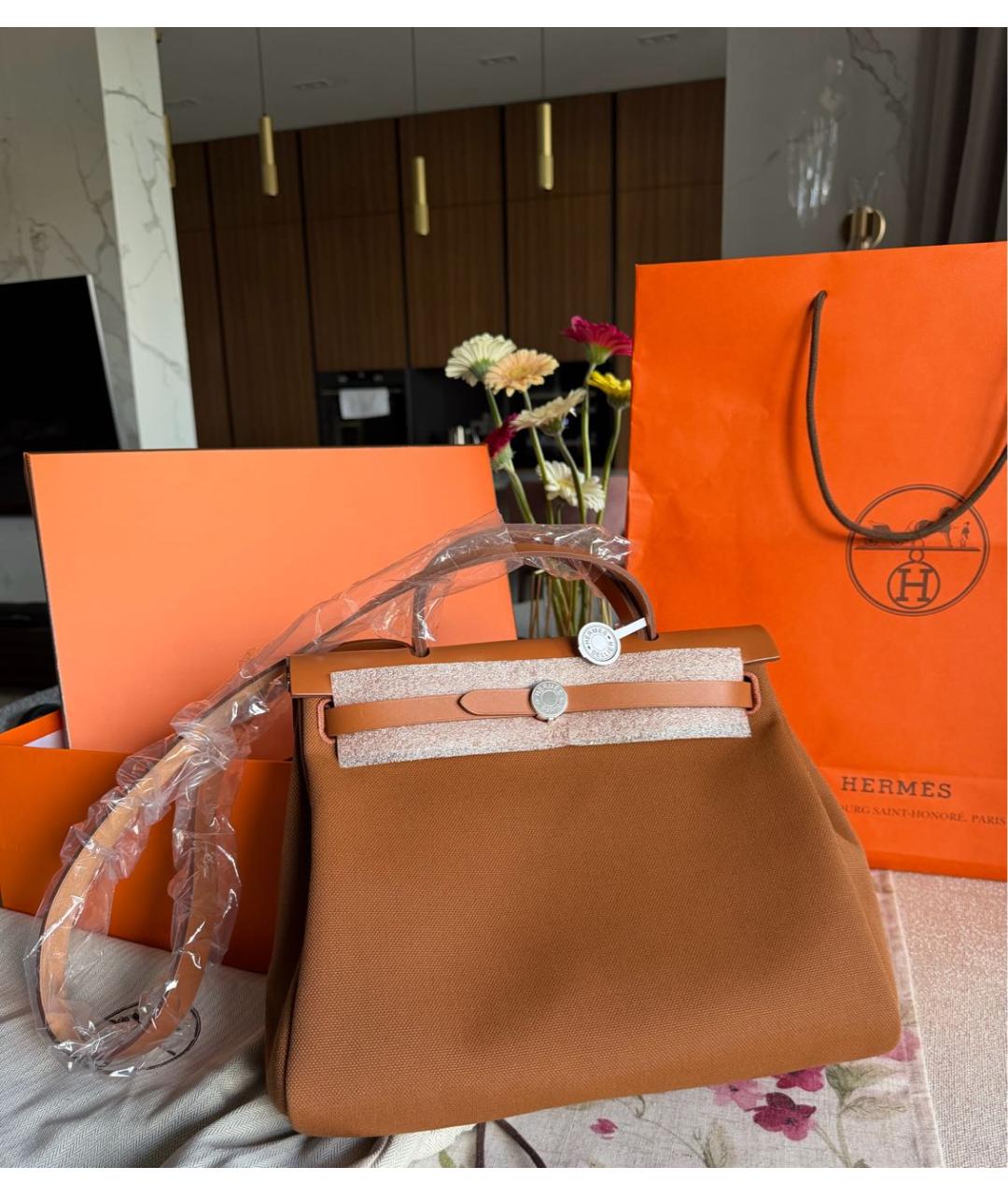 HERMES Коричневая тканевая сумка через плечо, фото 6