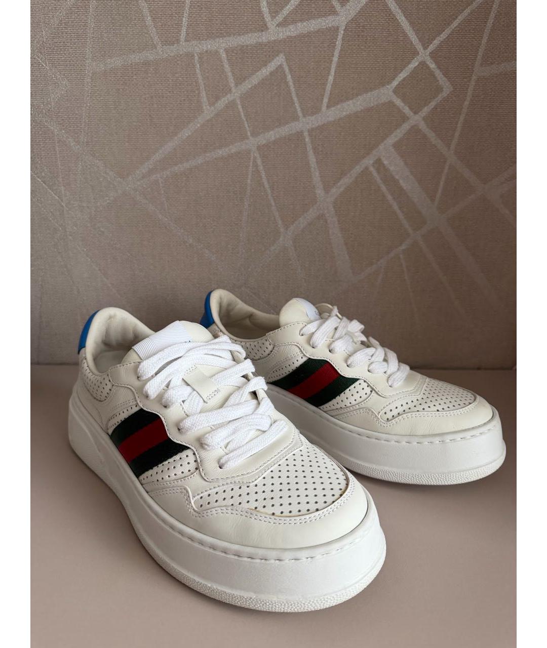 GUCCI Белые кожаные кроссовки, фото 5