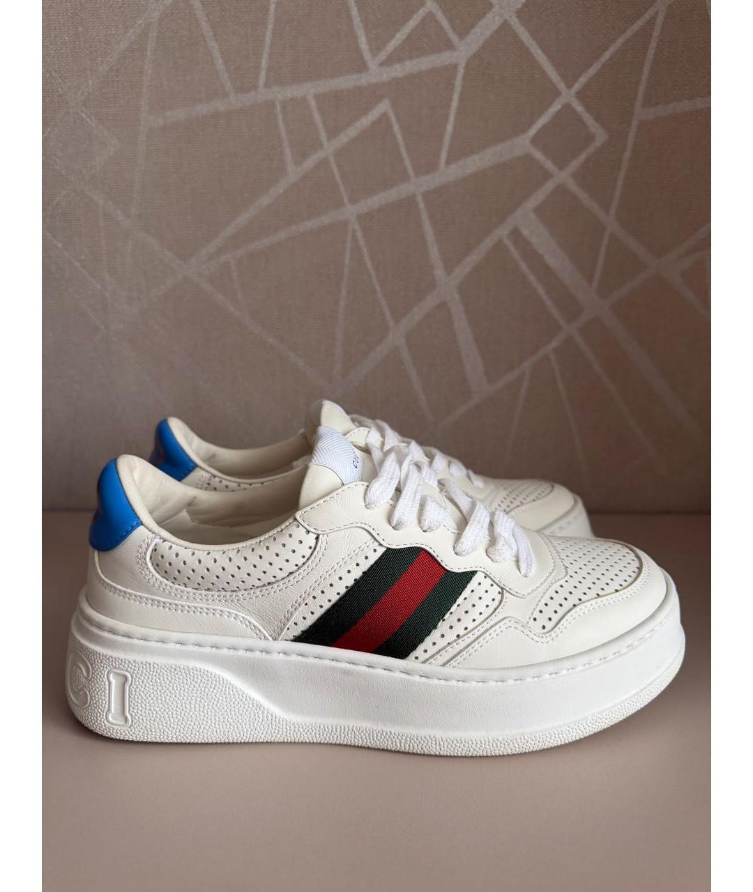 GUCCI Белые кожаные кроссовки, фото 7