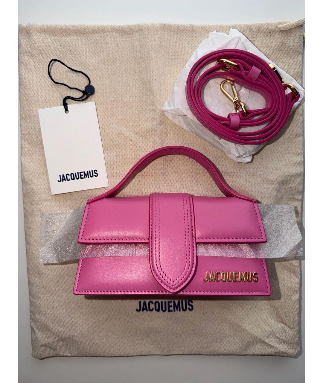 JACQUEMUS Розовая кожаная сумка с короткими ручками, фото 2