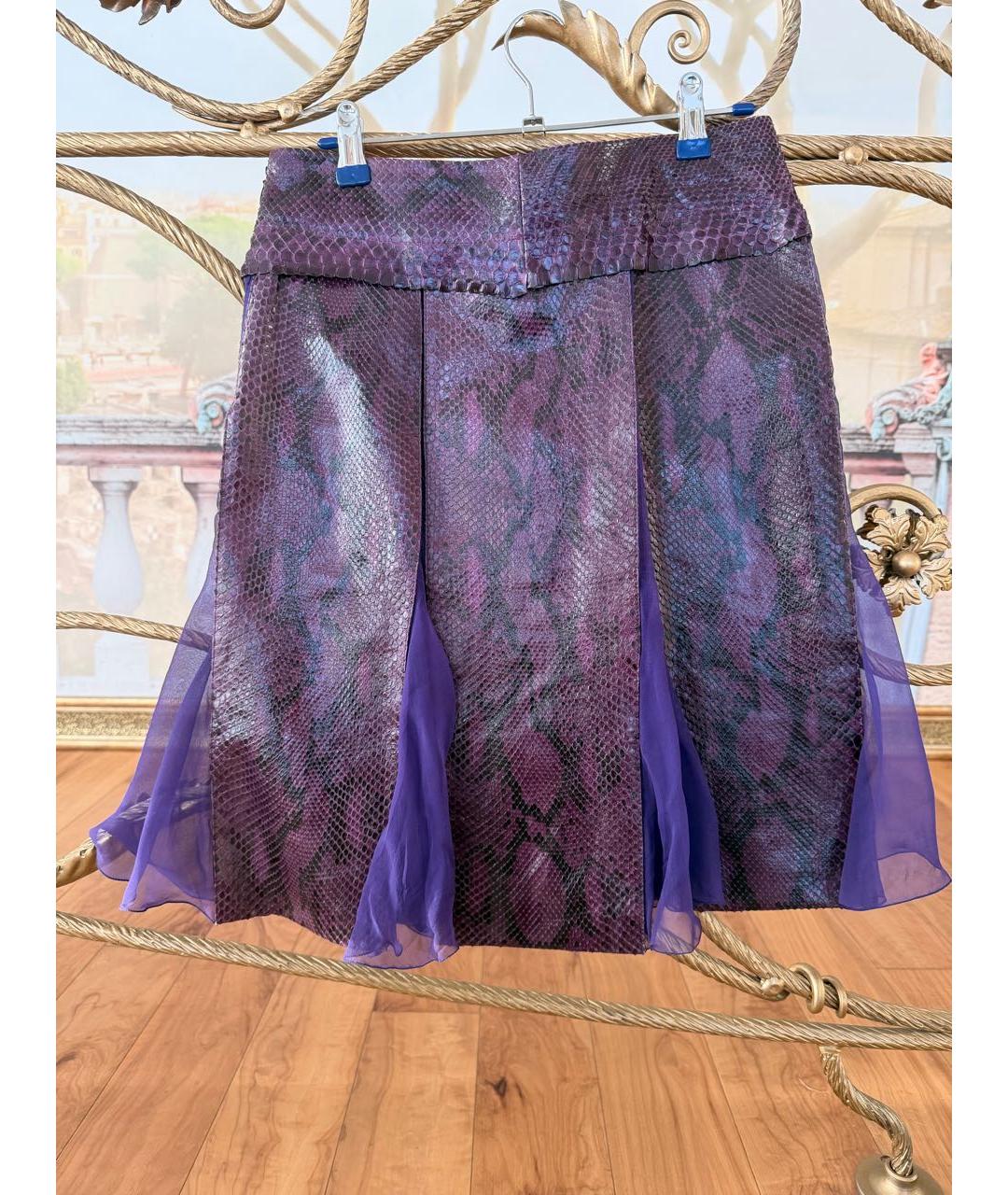 DOLCE&GABBANA Фиолетовая юбка миди из экзотической кожи, фото 2