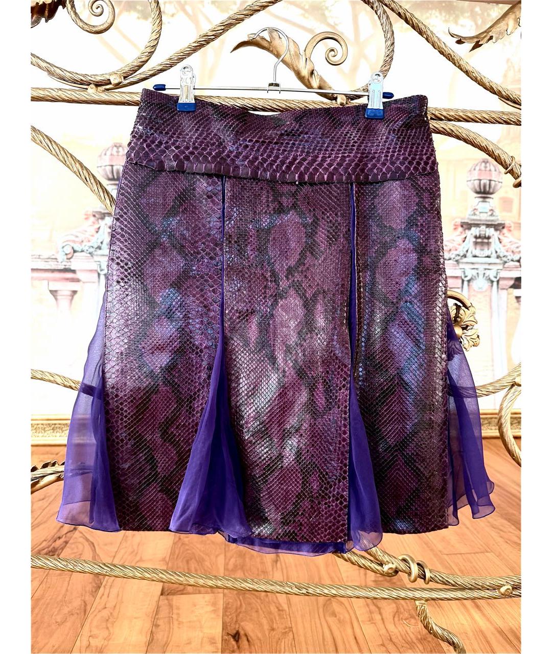 DOLCE&GABBANA Фиолетовая юбка миди из экзотической кожи, фото 4