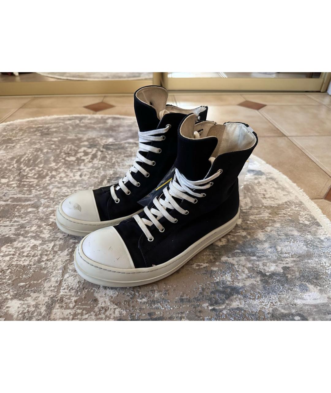 RICK OWENS DRKSHDW Черные текстильные высокие кроссовки / кеды, фото 2