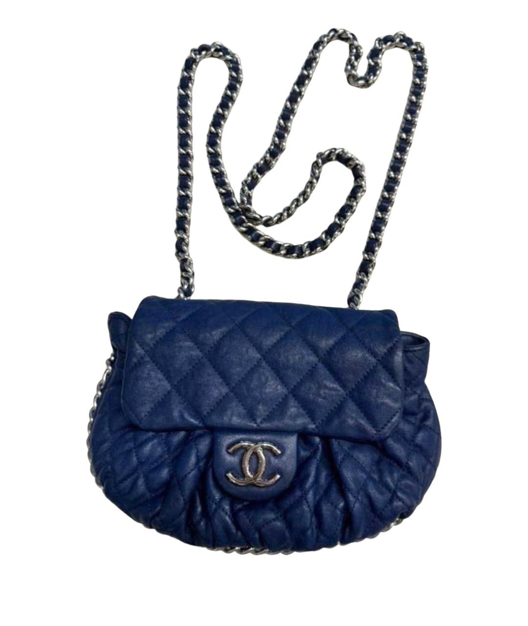 CHANEL Темно-синяя кожаная сумка через плечо, фото 1