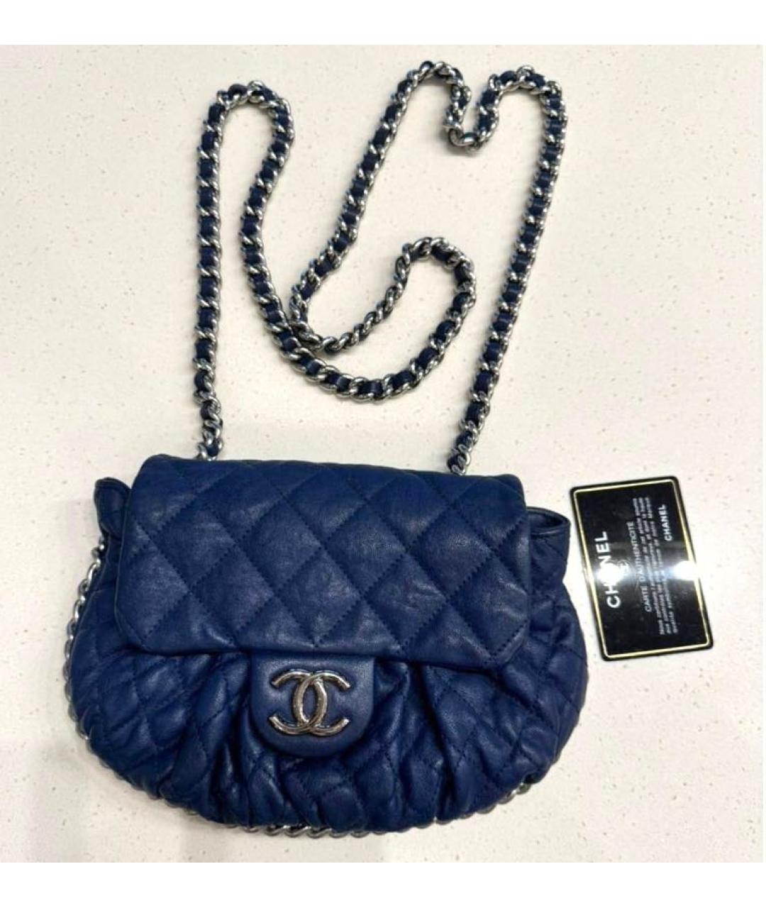 CHANEL Темно-синяя кожаная сумка через плечо, фото 7