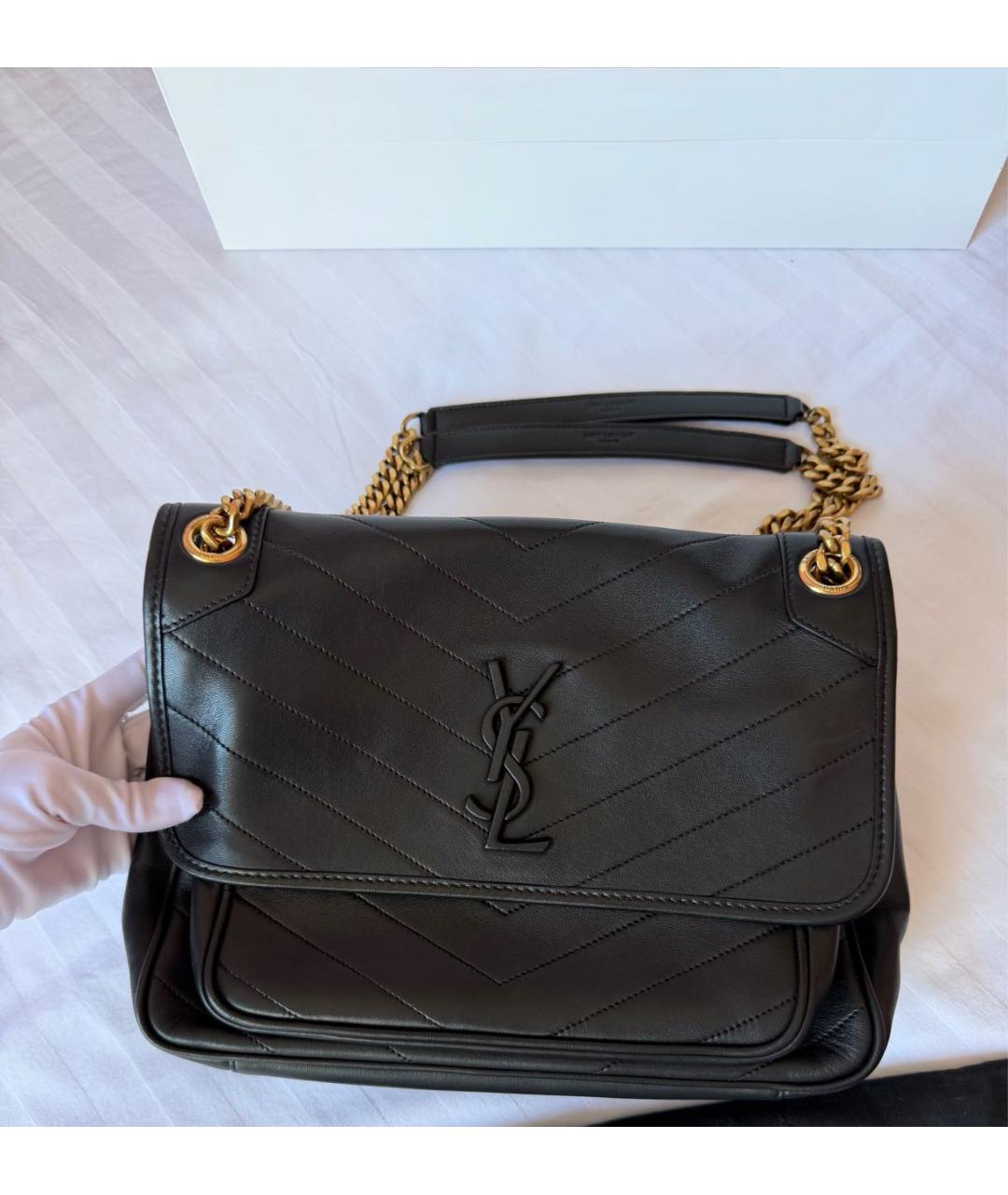 SAINT LAURENT Черная кожаная сумка через плечо, фото 2