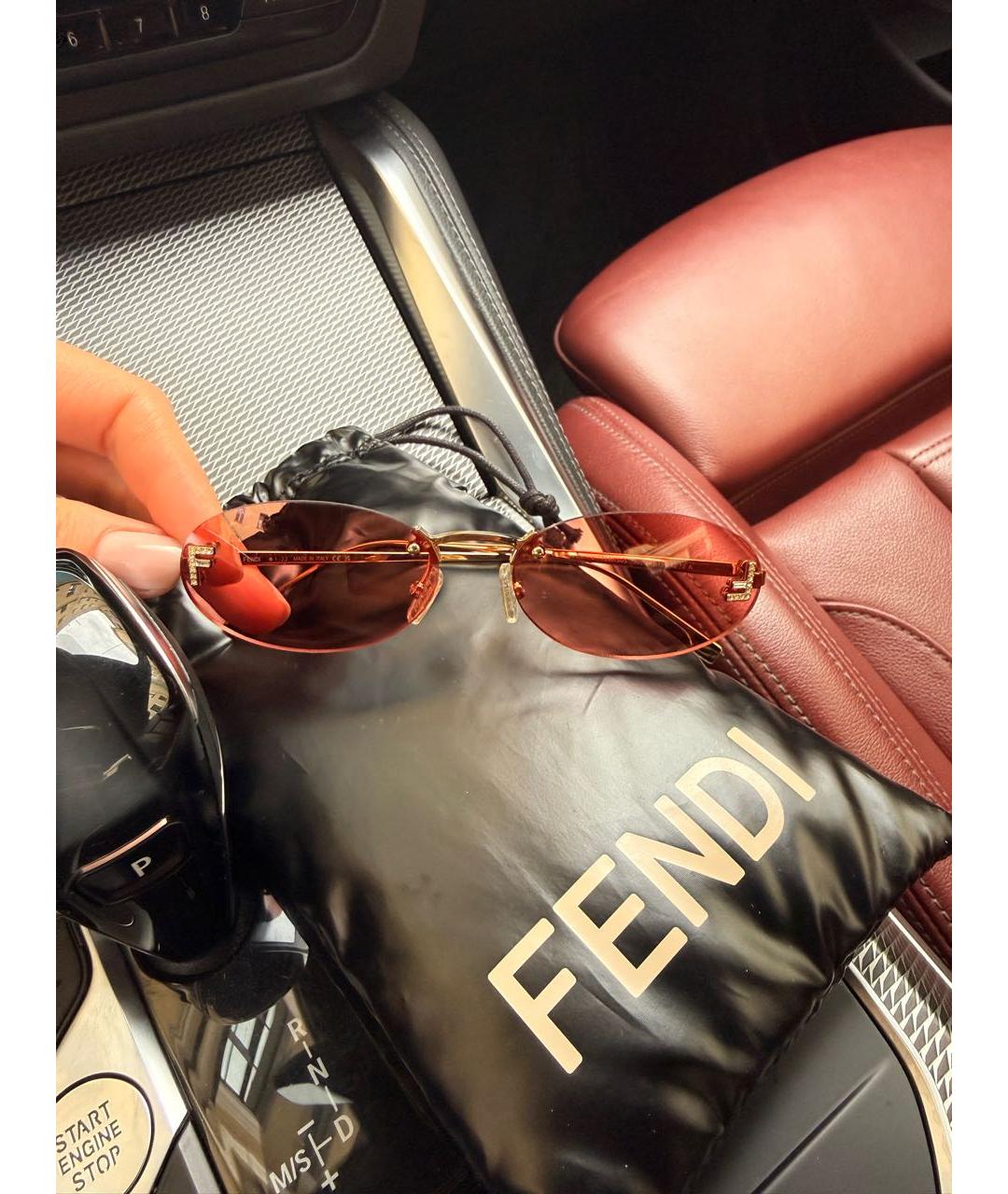 FENDI Золотые металлические солнцезащитные очки, фото 4