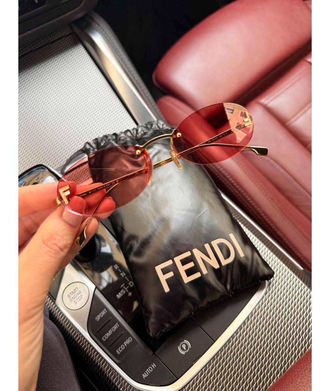 FENDI Золотые металлические солнцезащитные очки, фото 5