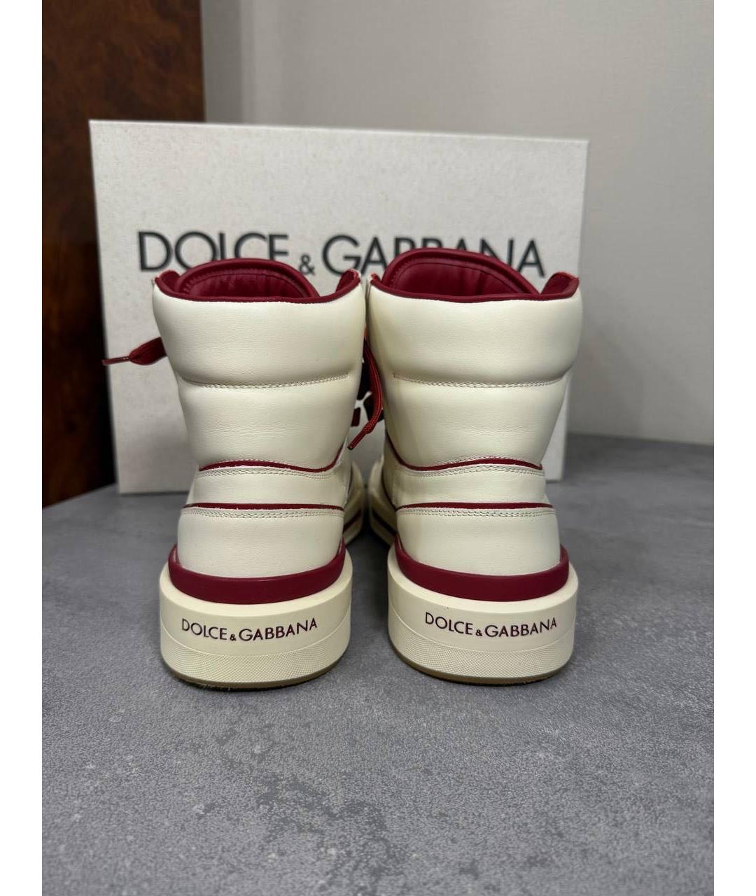 DOLCE&GABBANA Бежевые кожаные высокие кроссовки / кеды, фото 4