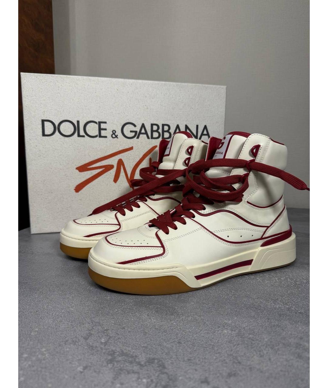 DOLCE&GABBANA Бежевые кожаные высокие кроссовки / кеды, фото 2