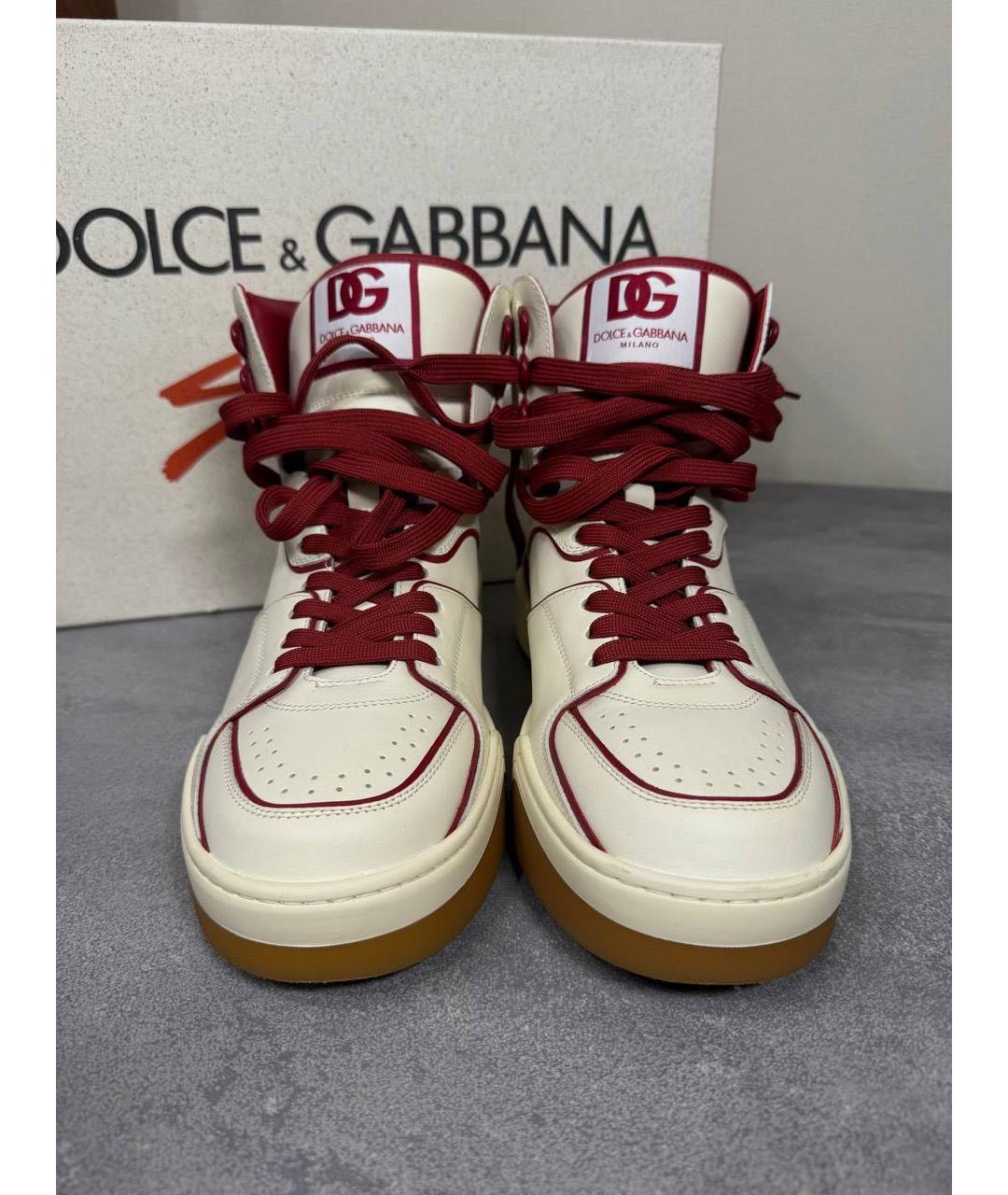 DOLCE&GABBANA Бежевые кожаные высокие кроссовки / кеды, фото 3