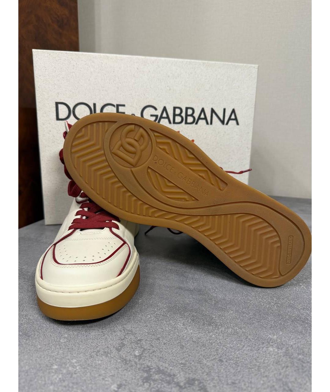 DOLCE&GABBANA Бежевые кожаные высокие кроссовки / кеды, фото 5