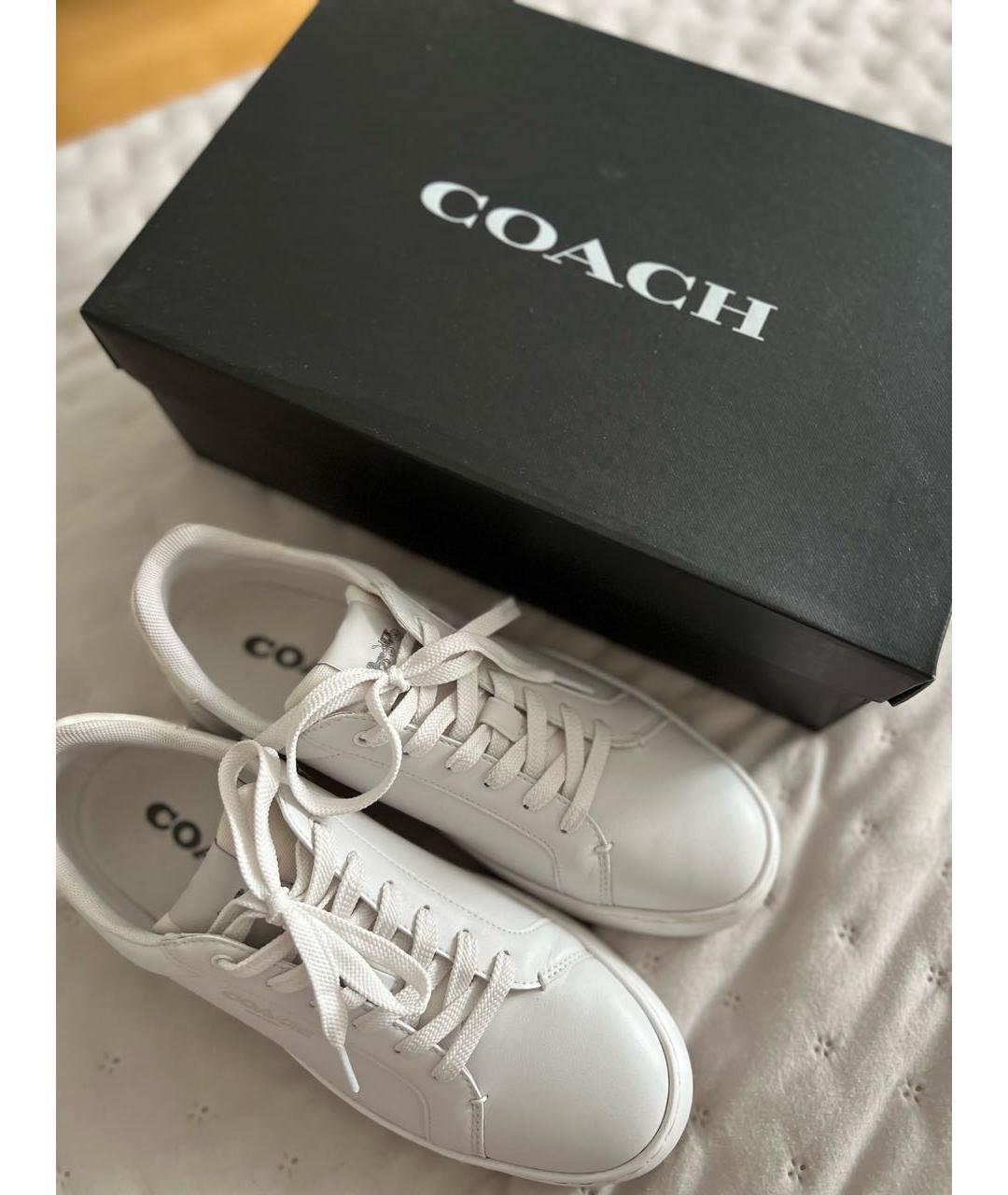 COACH Белые кожаные низкие кроссовки / кеды, фото 8