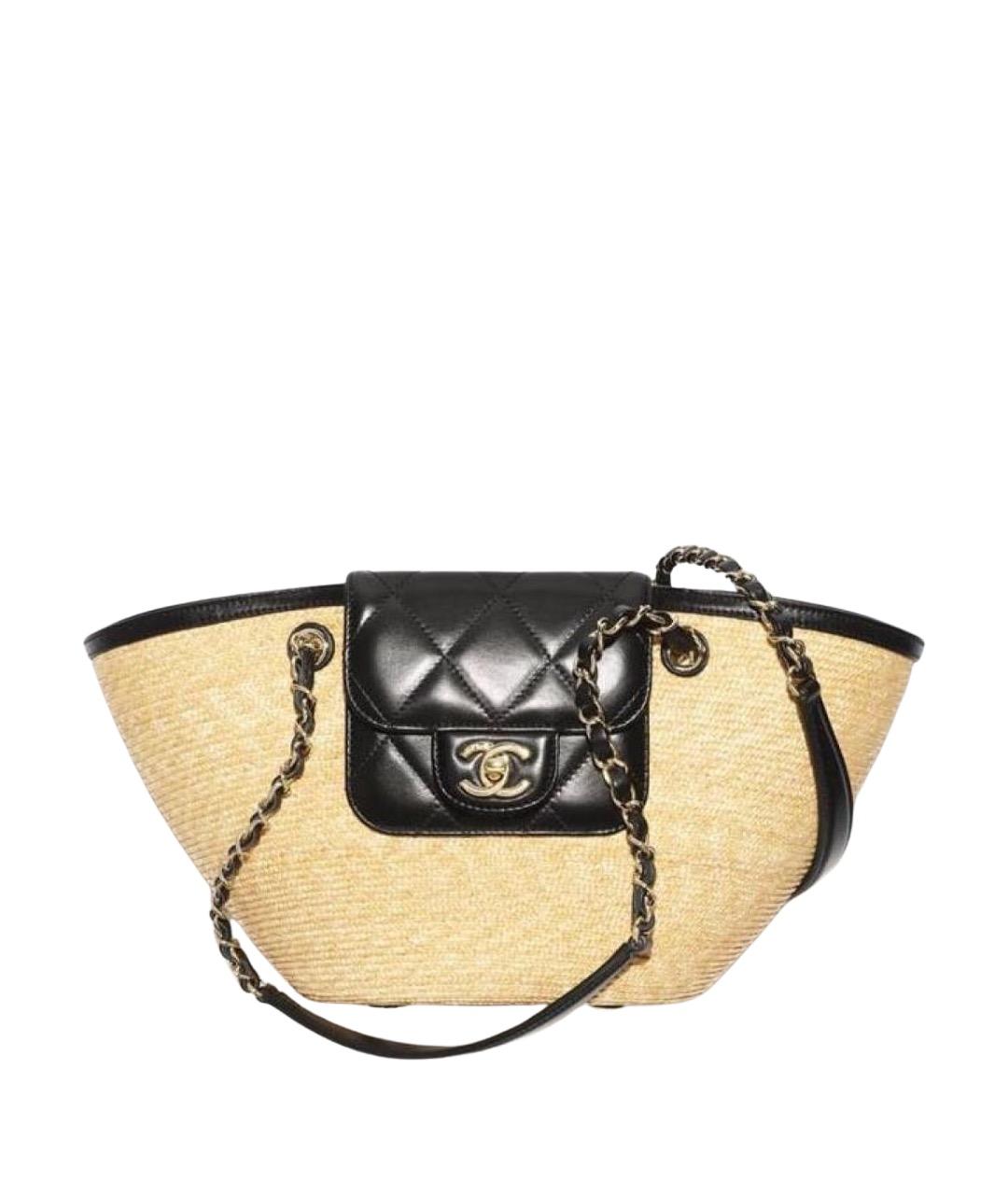 CHANEL Бежевая плетеная пляжная сумка, фото 1