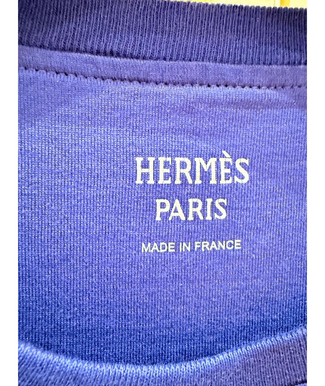HERMES Темно-синяя хлопковая футболка, фото 3