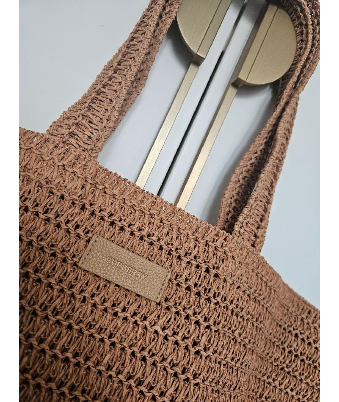 BURBERRY Бежевая плетеная пляжная сумка, фото 4