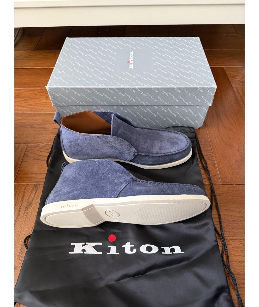 KITON Синие замшевые низкие ботинки, фото 3