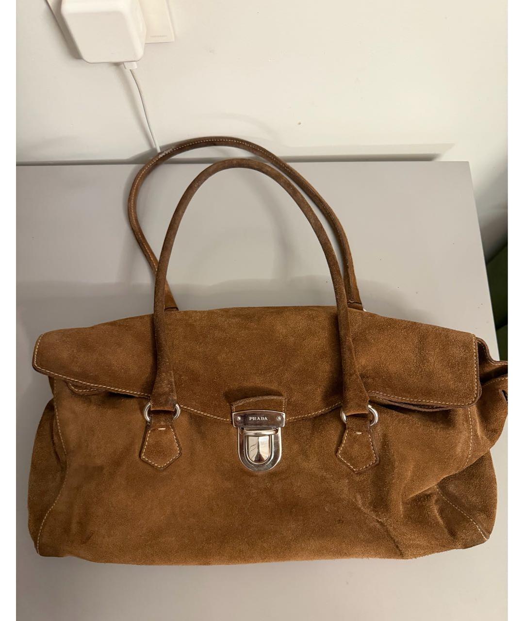 PRADA Коричневая замшевая сумка с короткими ручками, фото 5