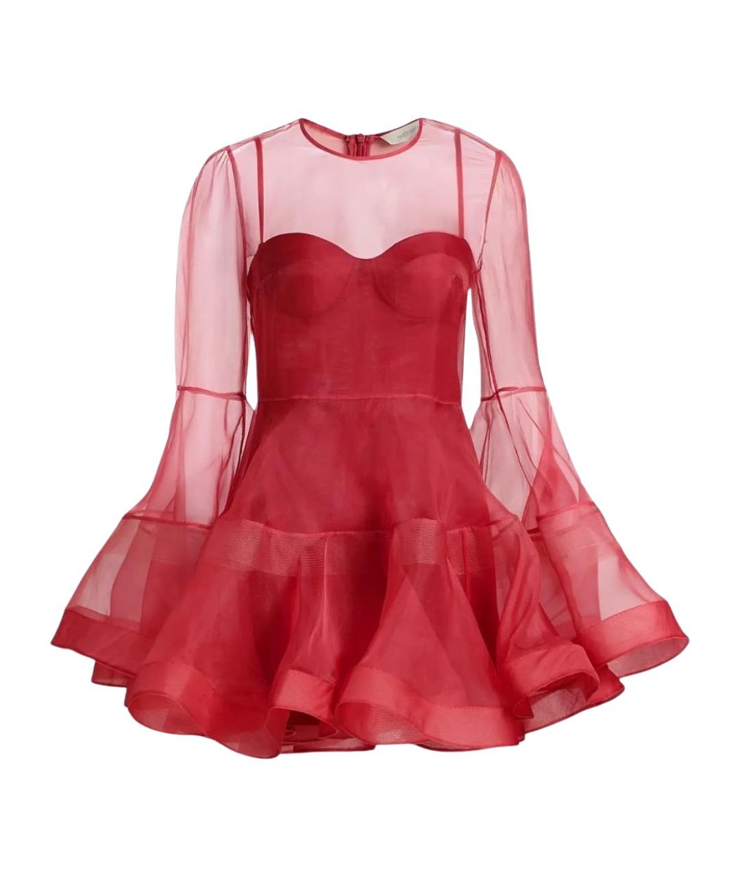 ZIMMERMANN Красное шелковое коктейльное платье, фото 1