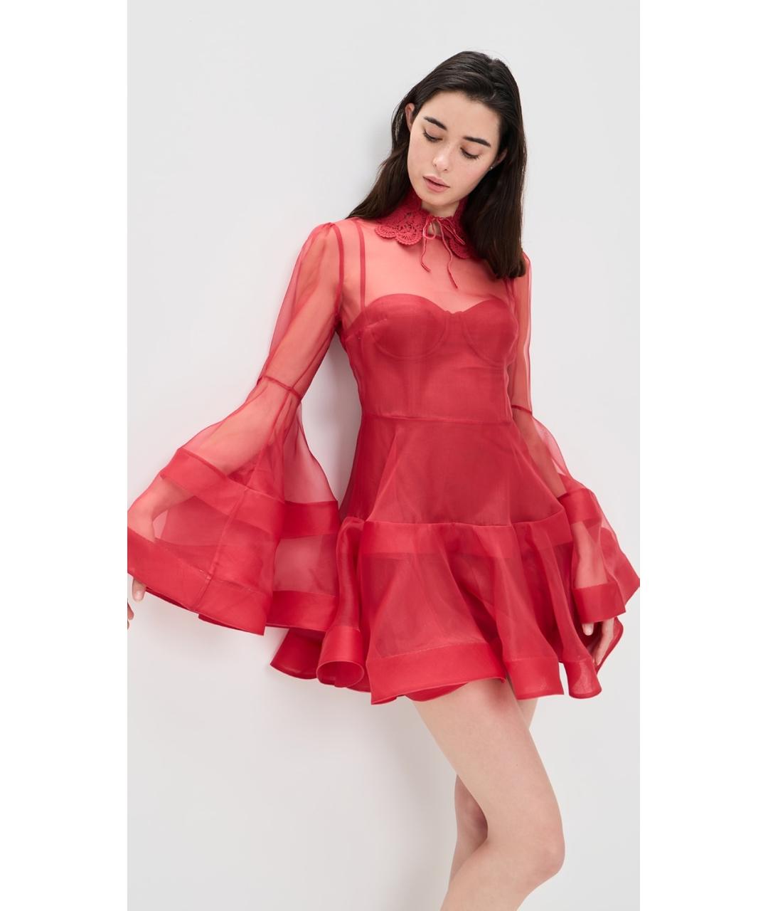 ZIMMERMANN Красное шелковое коктейльное платье, фото 9