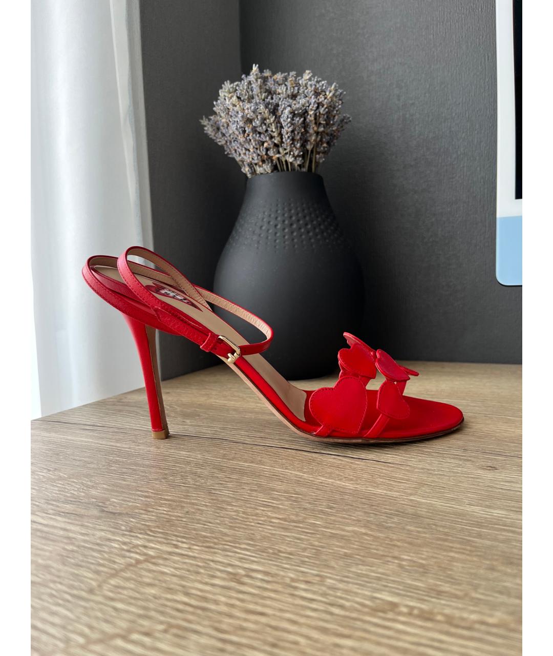 VALENTINO Красные кожаные босоножки, фото 6