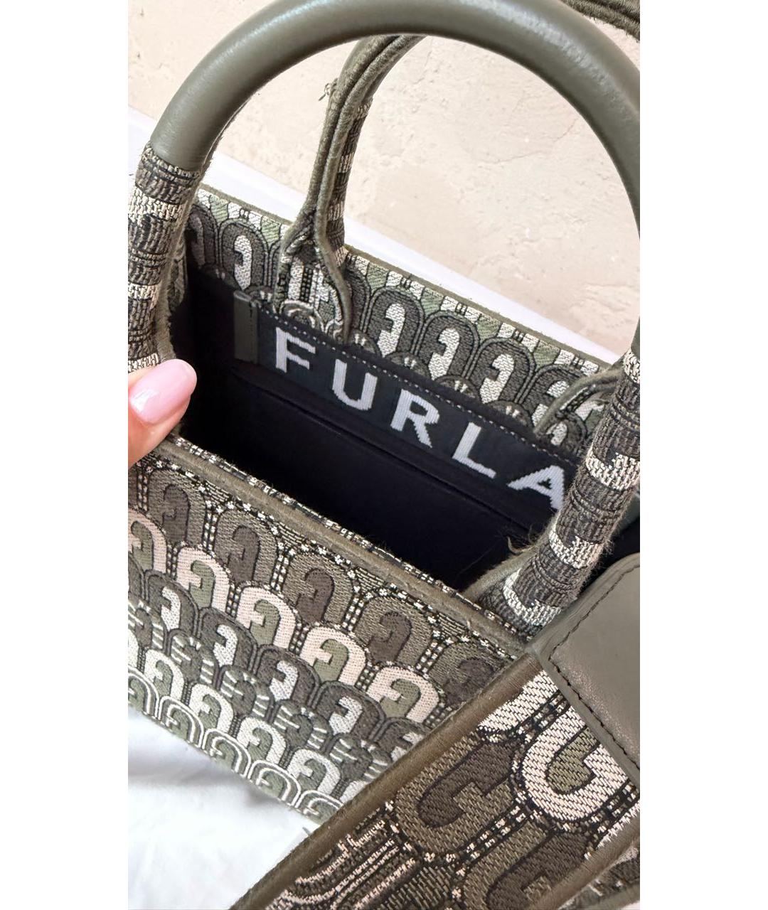 FURLA Зеленая жаккардовая сумка тоут, фото 4