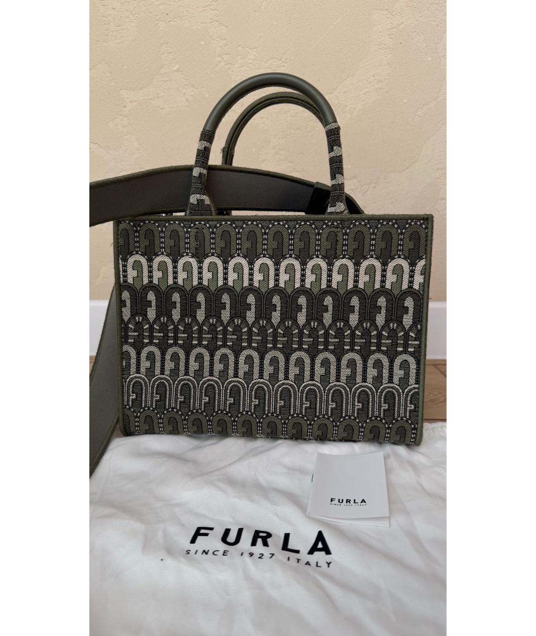 FURLA Зеленая жаккардовая сумка тоут, фото 8